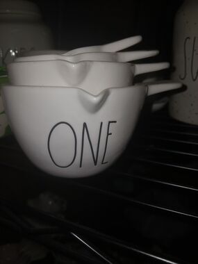 Rae Dunn White Ceramic Measuring Cup Set with 'ONE' Lettering